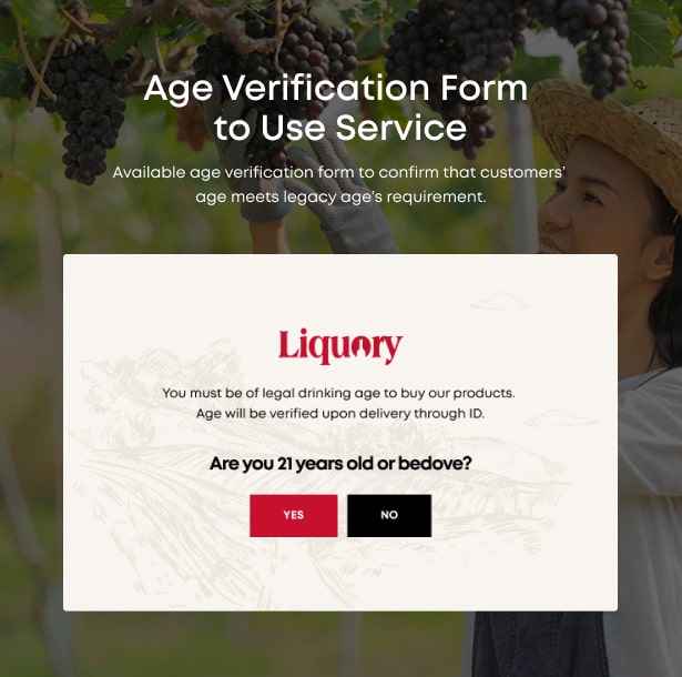 Liquory Drink Wine WordPress Theme Age Verification